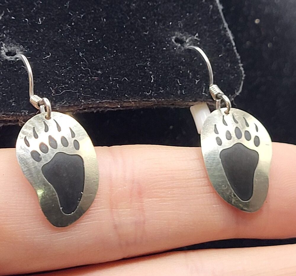 Native American Bear Claw Enamel Earrings 1.25in